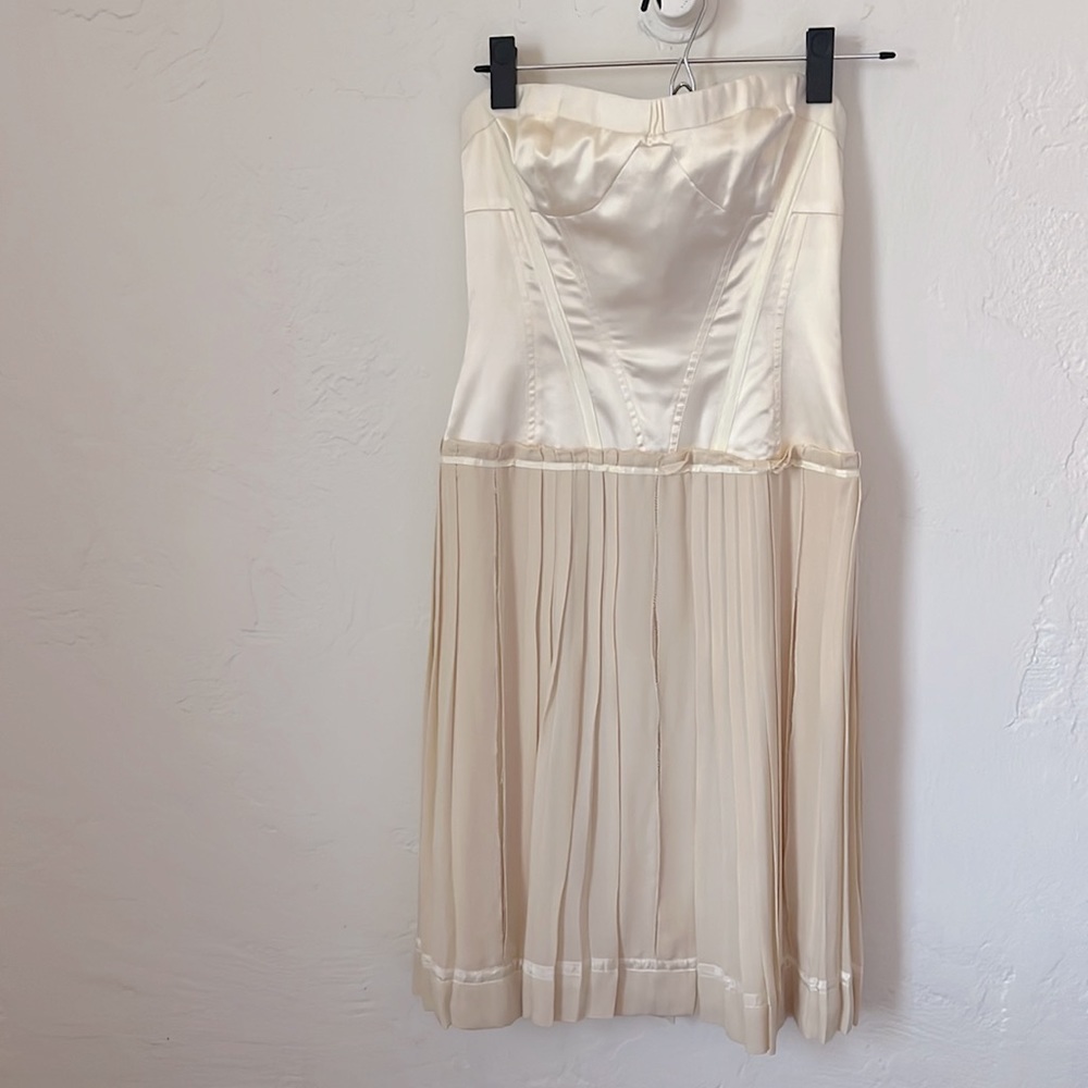 NWT BCBG Runway Off White Corset Top Woven Silk Dress - Size 2
